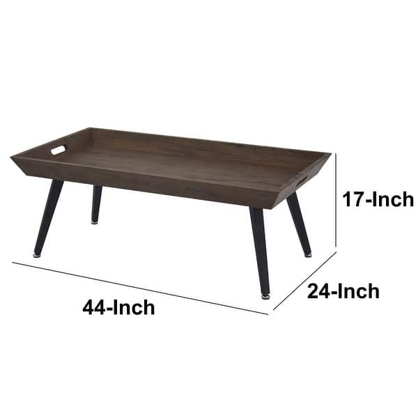 Rectangular Wooden Coffee Table with Tray Top and Metal Legs, Brown and
