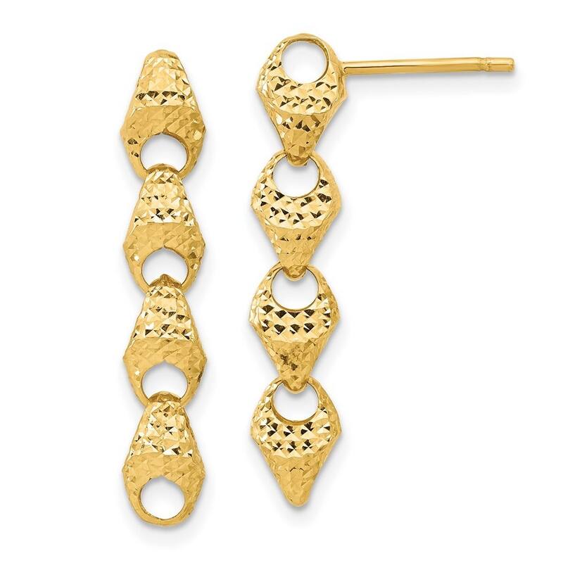 Curata 14k Yellow Gold Sparkle Cut Link Drop Post Earrings - 29.42x5.95mm