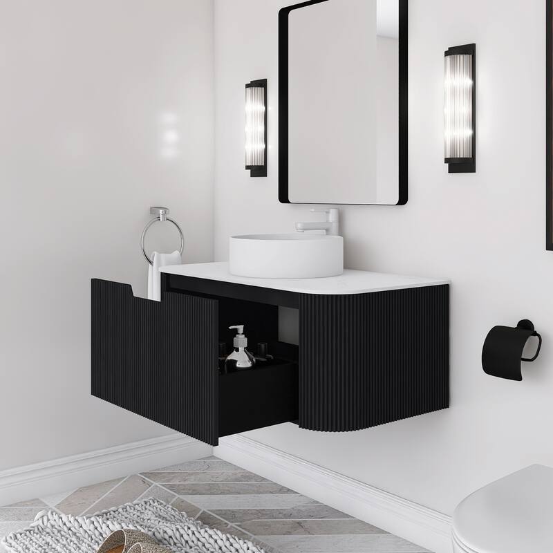 Wall-Mounted Bathroom Vanity with White Round Ceramic Sink