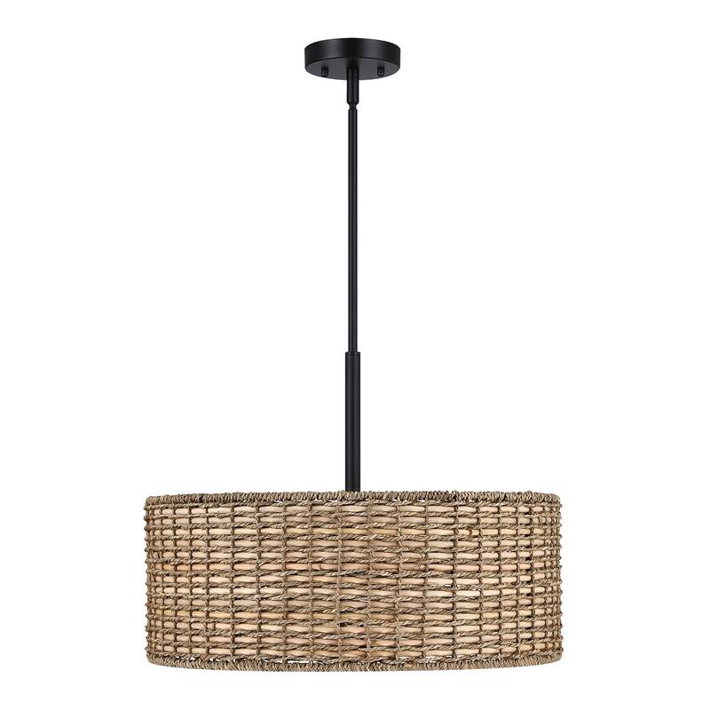 Lennie 4-Light Rattan Drum Chandelier with Black Canopy - 20'' W