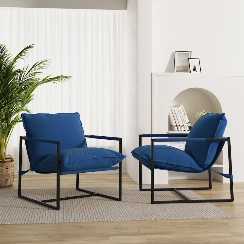 Metal Framed Armchair Sling Accent Chair Set of 2