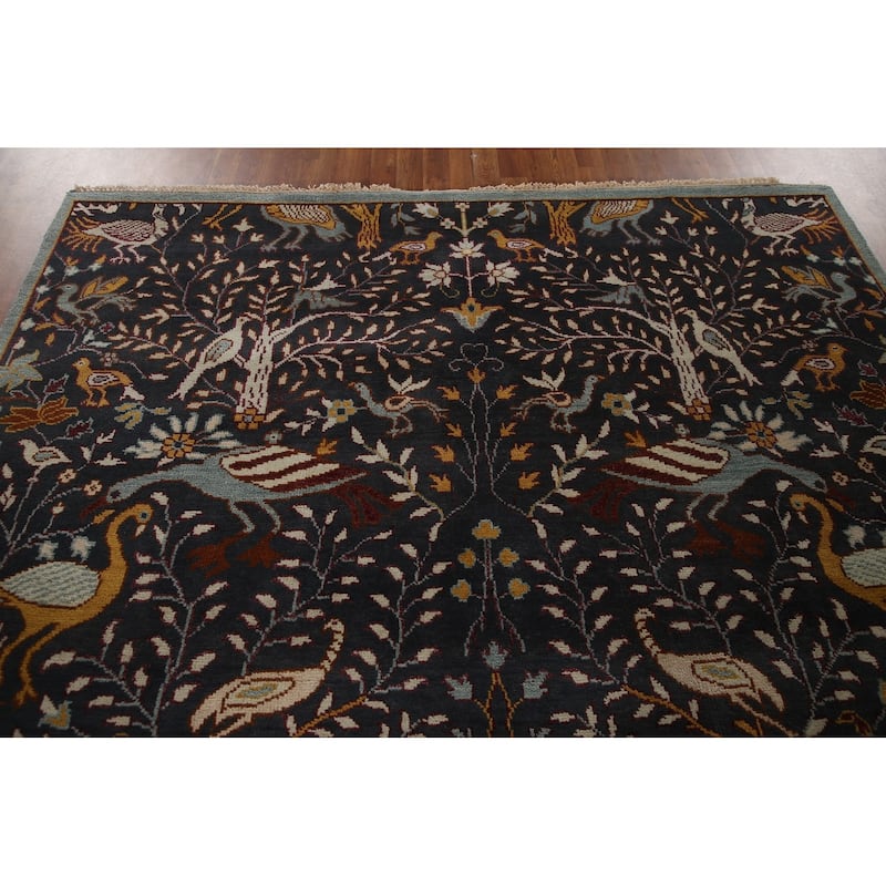 Animal Pictorial Tabriz Indian Area Rug Hand-Knotted Wool Carpet - 7'9"x 9'10"