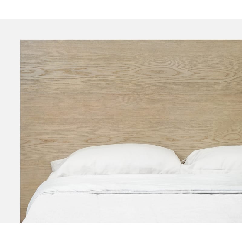 Aziel California King Platform Bed, Panel Headboard, White Oak Brown Finish