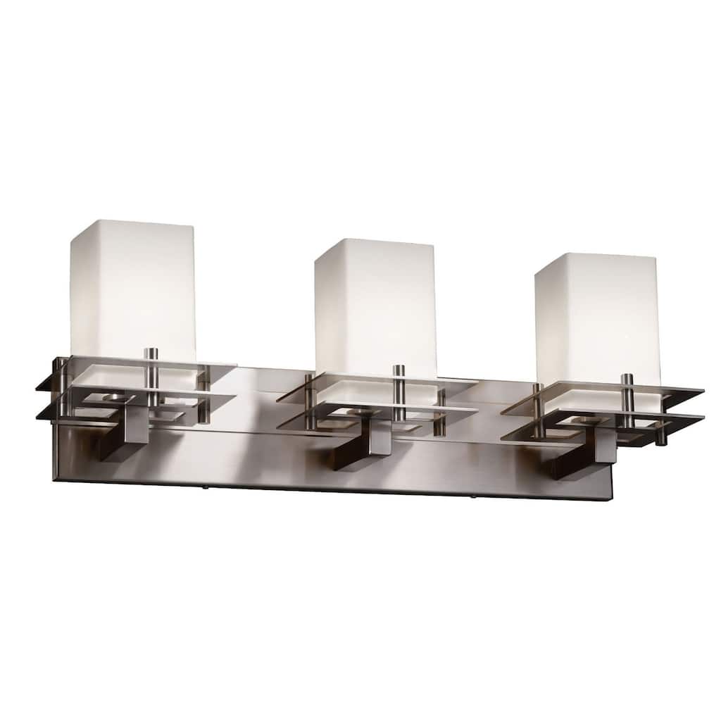 Justice Design Fusion Metropolis 3-light Brushed Nickel Bath Bar, Opal Square - Flat Rim Shade