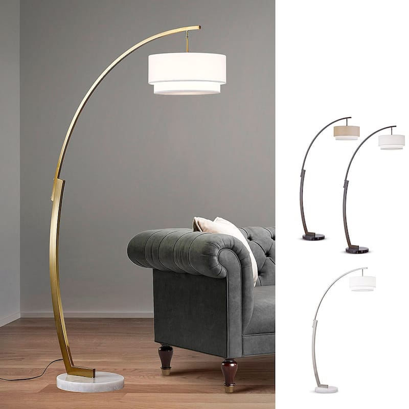 HOMEGLAM ARC 81"H Metal Floor Lamp - Antique Brass with White Shade