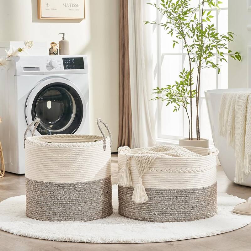 Large Blanket Basket (20"x13"),Woven Baskets for storage Baby Laundry Hamper - 20"L x 20"W x 13"H