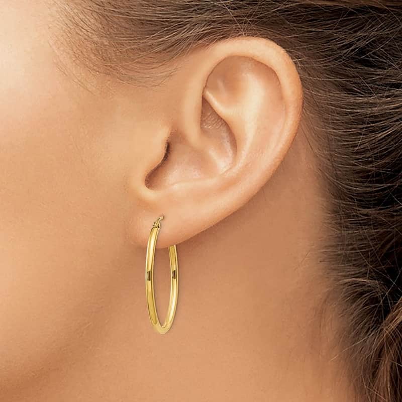 Curata 14k Yellow Gold 2x22mm Oval Polished Hoop Earrings