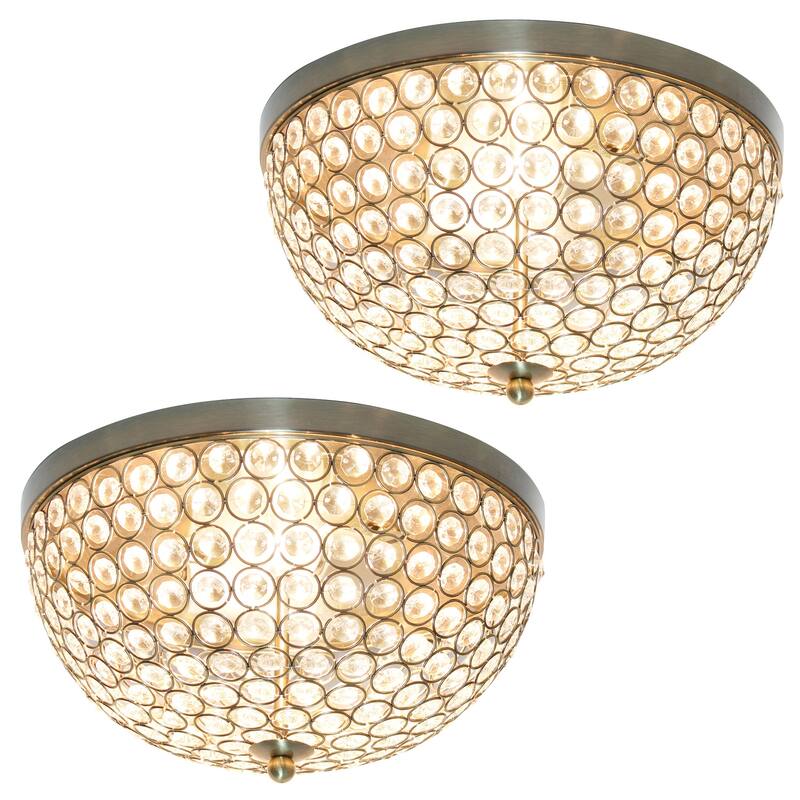 HomeStock 13" Metal Flush Mount Ceiling Light 2-Pack - Antique Brass Bowl Shade Fixture - 13