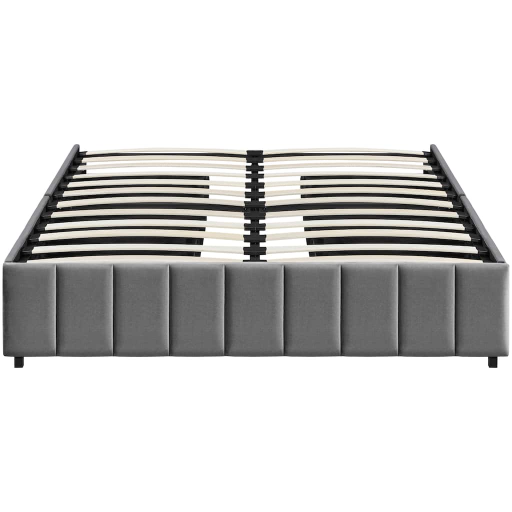 Yaheetech Storage Bed Frame with 3/4 Drawers Upholstered Bed Frame with Metal Slat Support
