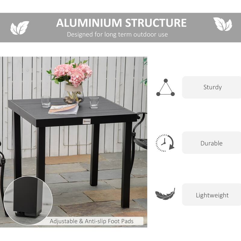 Outdoor Dining table for 4 Person, Square, Aluminum Metal Legs for Garden, Lawn, Patio, Woodgrain Black