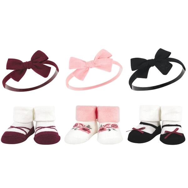slide 1 of 1, Hudson Baby Infant Girls Headband and Socks Giftset, Burgundy Black, One Size - Burgundy Black Burgundy Black - One Size