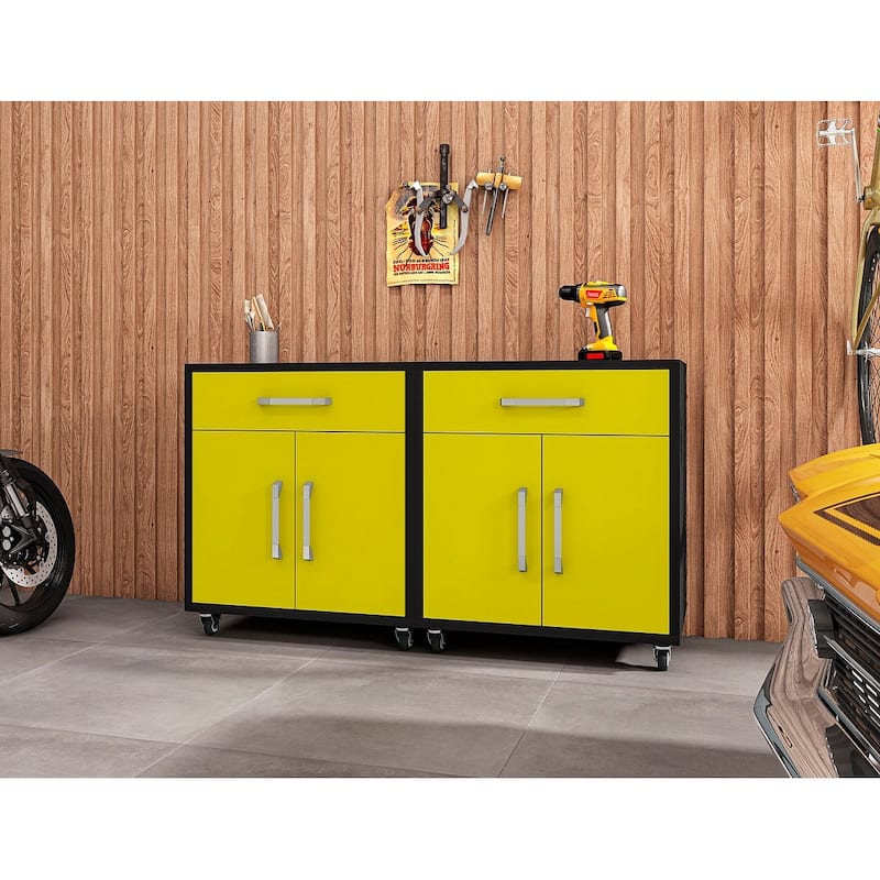 Manhattan Comfort Eiffel Mobile Garage Cabinet (Set of 2) - Matte Black and Yellow
