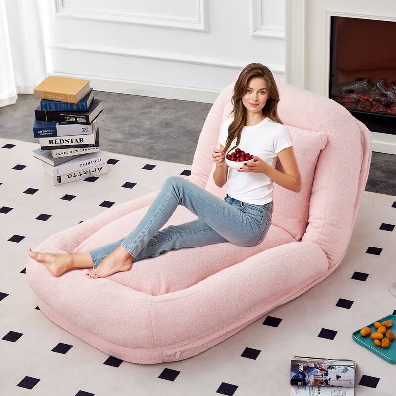 Folding Sofa Chair with 5 Adjustable Positions Plush Floor Lounge Chair