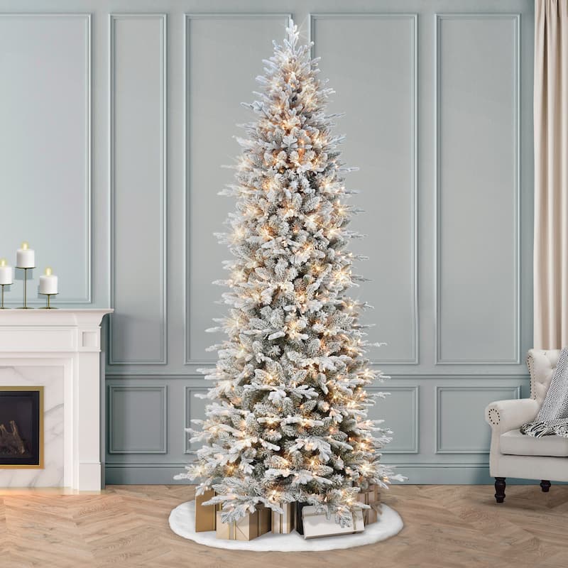 Puleo International 9 ft Slim Flocked Northern Fir Artificial Christmas Tree - 9 Foot