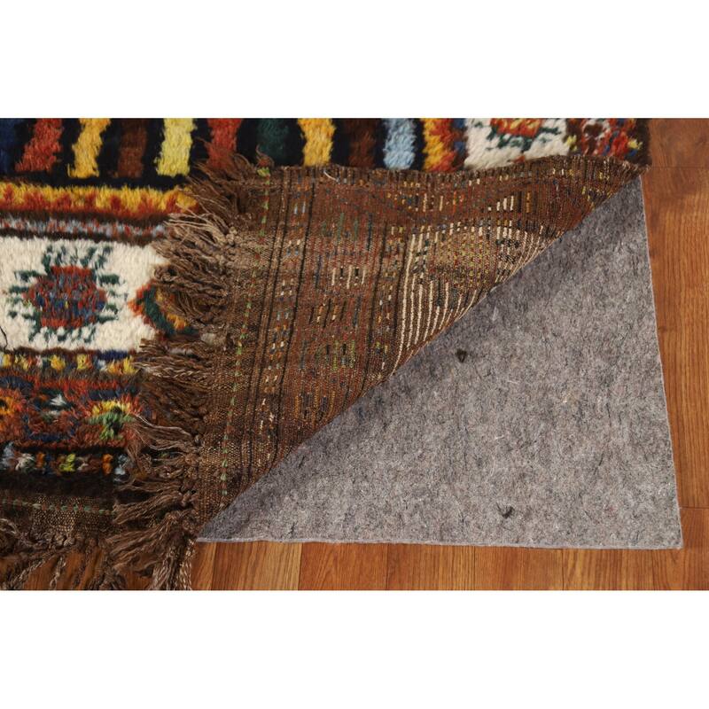 Hand Knotted Oriental 100% Wool Carpet Modern Geometric Multi-Colored Gabbeh Runner Rug - 11' 11'' X 3' 7''