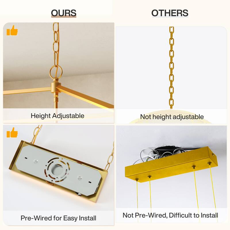 56.7in 6-Light Linear Chandelier with Caged Metal Shade, Height Adjustable