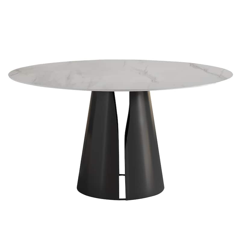 Modern Stone Table Top Carbon Steel Black Pedestal Base Dining Table - 4 Seats - White