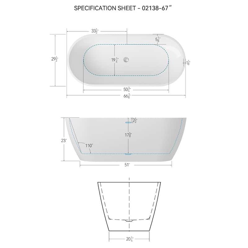 67" Acrylic Soaking Bathtub with Slotted Overflow and Toe-tap Drain