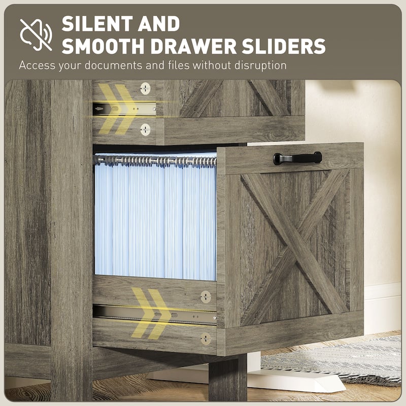 HOMCOM 2 Drawer Vertical File Cabinet with Silent Slides,Farmhouse Filing Cabinet with Barn Doors for A4/Letter Size