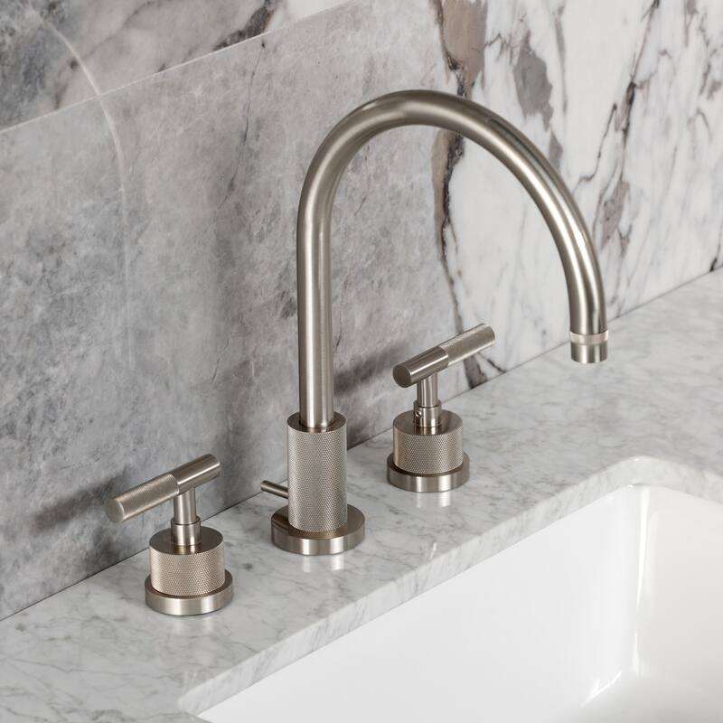 Kingston Brass Convergent Widespread Bathroom Faucet with Knurled Handle and Brass Pop-Up