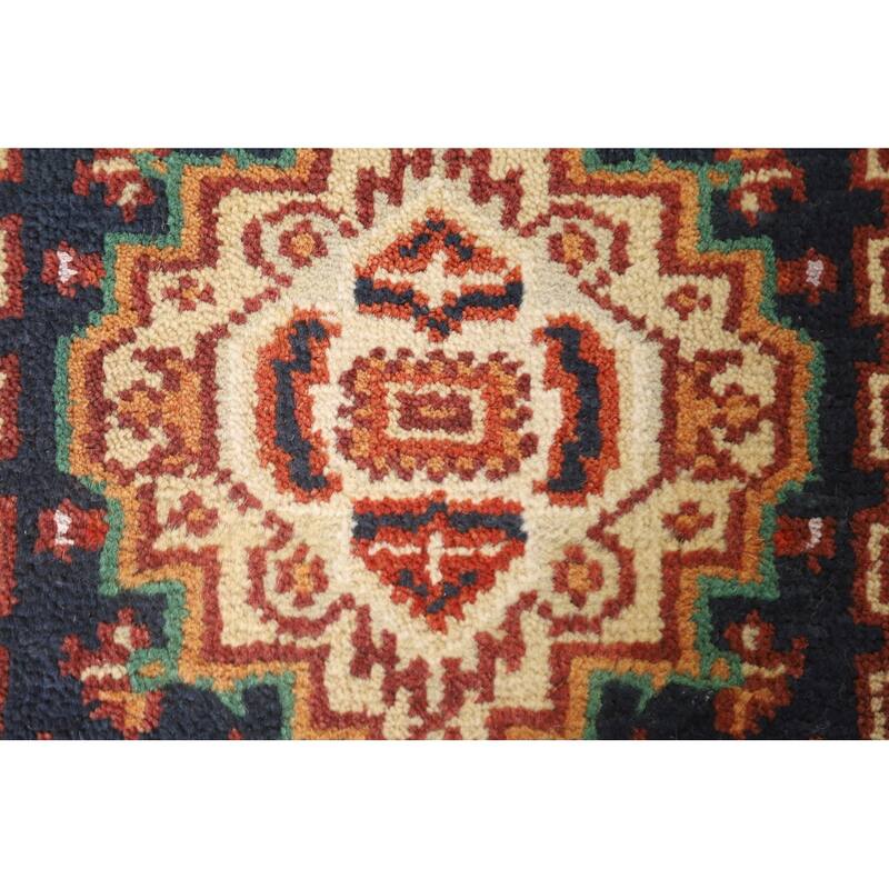 Hand Knotted Oriental 100% Wool Carpet Traditional Medallion Navy Blue & Blues Heriz (serapi) Area Rug - 3' 0'' X 2' 0''