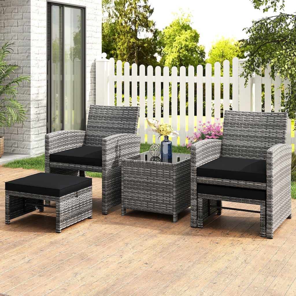 Costway 5 Pieces Patio Furniture Set PE Wicker Outdoor Lounge Chairs - See Details