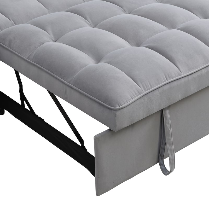 Light Gray Velvet Convertible Sleeper Loveseat Sofa with Adjustable Backrest