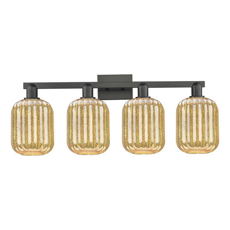 Innovations Lighting Downtown Urban - Preston - 4 Light 36" Jar Shade Bath Vanity Light - Mercury/Matte Black