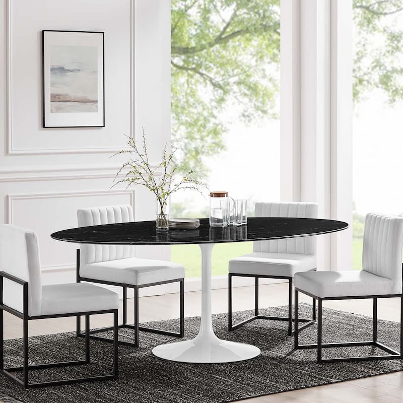 Lippa 78" Oval Artificial Marble Dining Table - N/A - White Black
