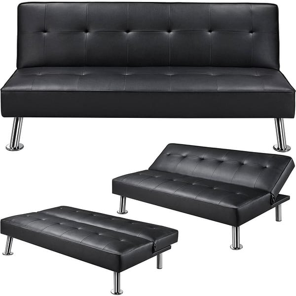 Faux Leather Click Clack Adjustable Futon Sleeper Sofa - Bed Bath ...