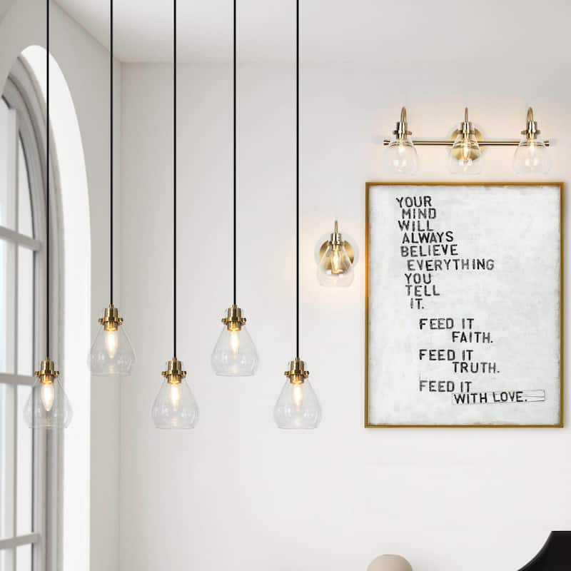 Malury Mid-century Modern 5-light Cluster Linear Teardrop Glass Pendant Bar Chandelier for Kitchen Island