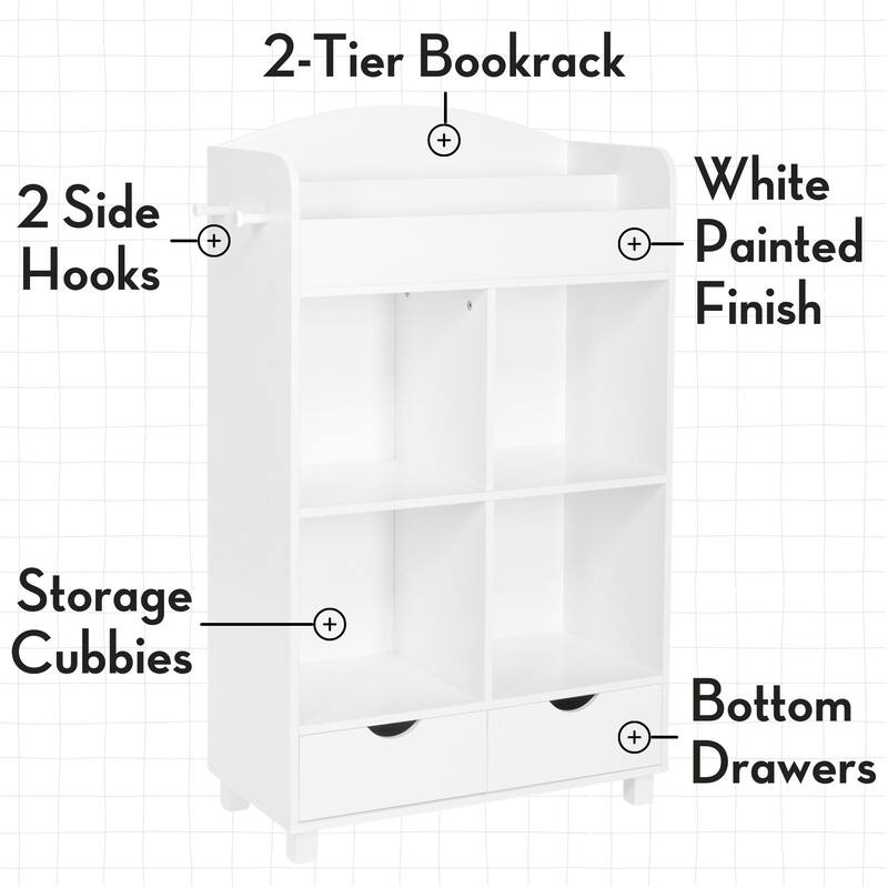 RiverRidge Kids Book Nook Cubby Toy Storage Cabinet with Bookshelf, Drawers, and Hooks