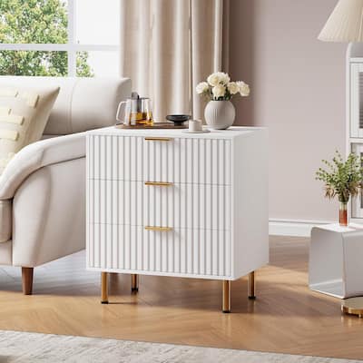 Fluted 3 Drawer Deep Dresser for Bedroom, Living Room, Hallway, Kids Room