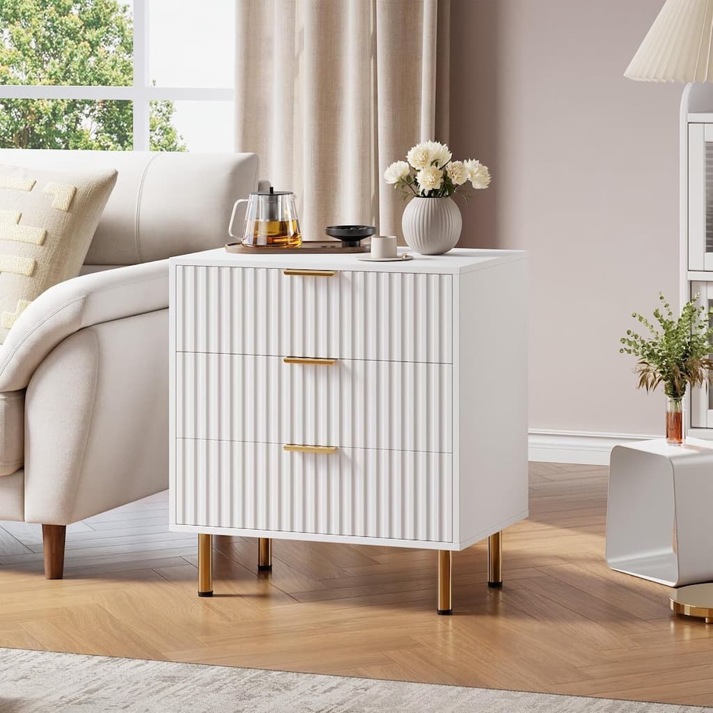 Fluted 3 Drawer Deep Dresser for Bedroom, Living Room, Hallway, Kids Room