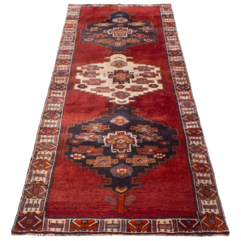 ECARPETGALLERY Hand-knotted Melis Vintage Dark Red Wool Rug - 4'6 x 12'6