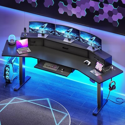 79'' Electric Standing Gaming Desk Drawers Computer Desk Power Outlet Keyboard Tray