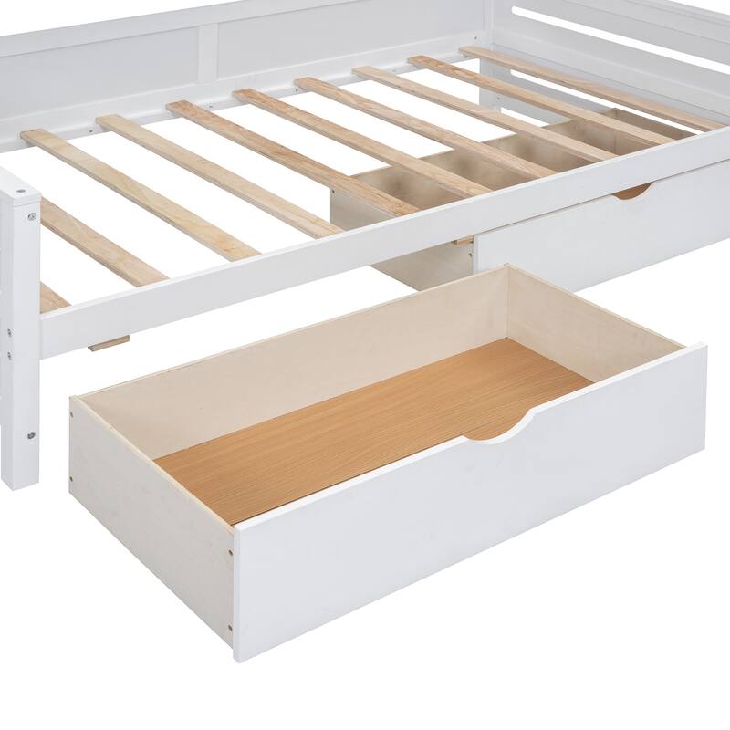 Contemporary Twin/Full Size Wooden Daybed with 2 Storage Drawers, Cabinet, and Shelf - Solid Wood Slats