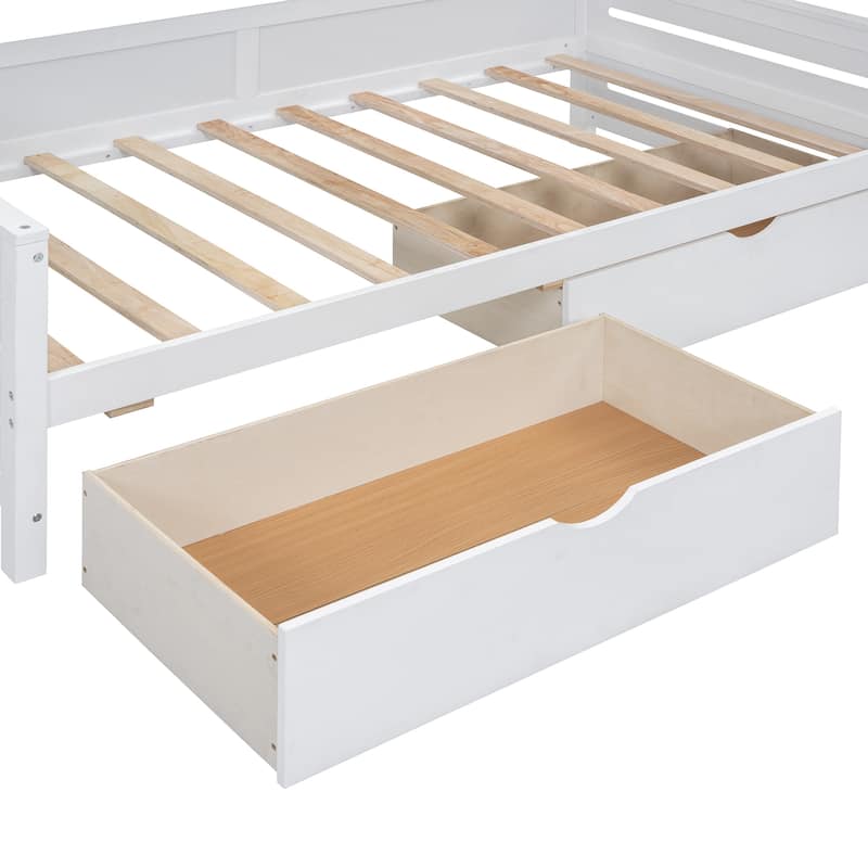 Twin Size Daybed with Bookcase Headboard and Shelves, Wooden Platform Bed Frame with 2 Drawers and All-in-One Storage Cabinet