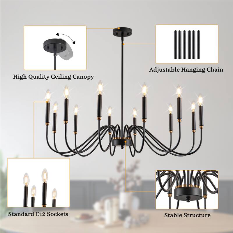 12-Light Candle Chandelier Dimmable Classic/ Traditional Chandelier for Living Room
