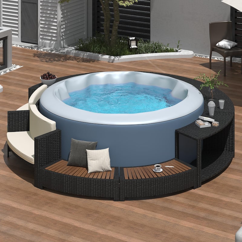 Outdoor Surround Spa Sofa Set with Storage Spaces, Mini Sofa and Cushions, All Weather Round Sectional Sofa, Free Combination