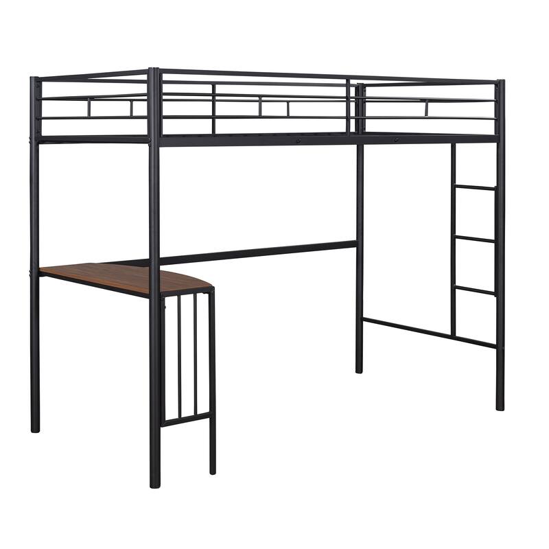 Twin Metal Loft Bed with Desk, Ladder and Guardrails