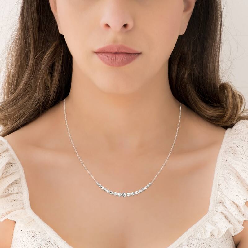 Marquee 1 Carat TW Diamond Smiley Bar Necklace in 14K White Gold