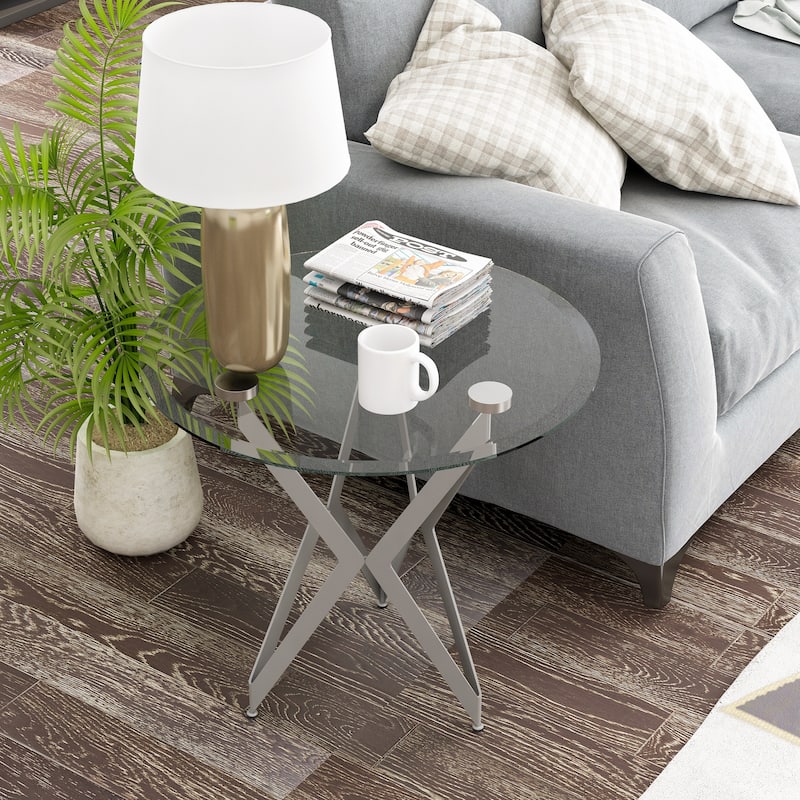Alma Modern 24-inch Metal Round Glass Top Side Table by Furniture of America