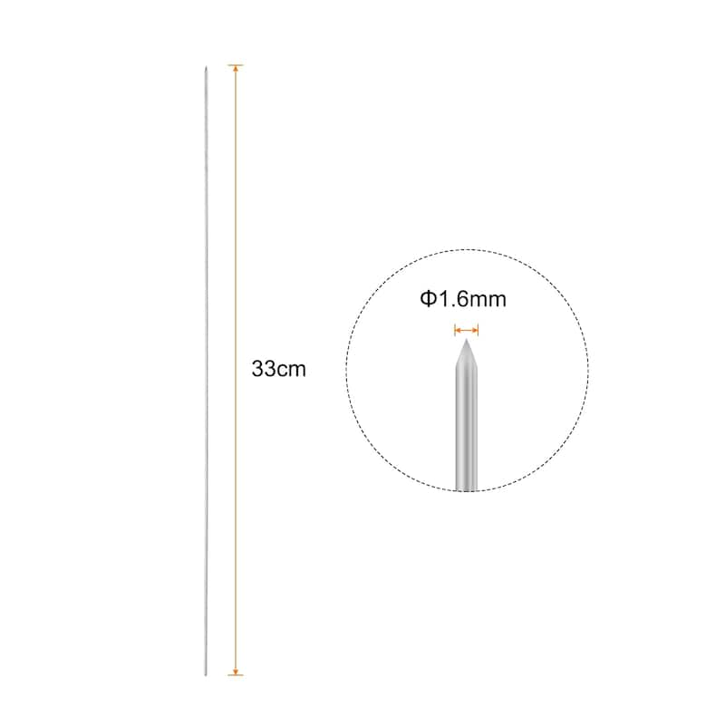 50pcs Kebob Skewers 34cm x 1.3mm Stainless Steel Round BBQ Grill Stick - 34cm x 1.3mm - Silver