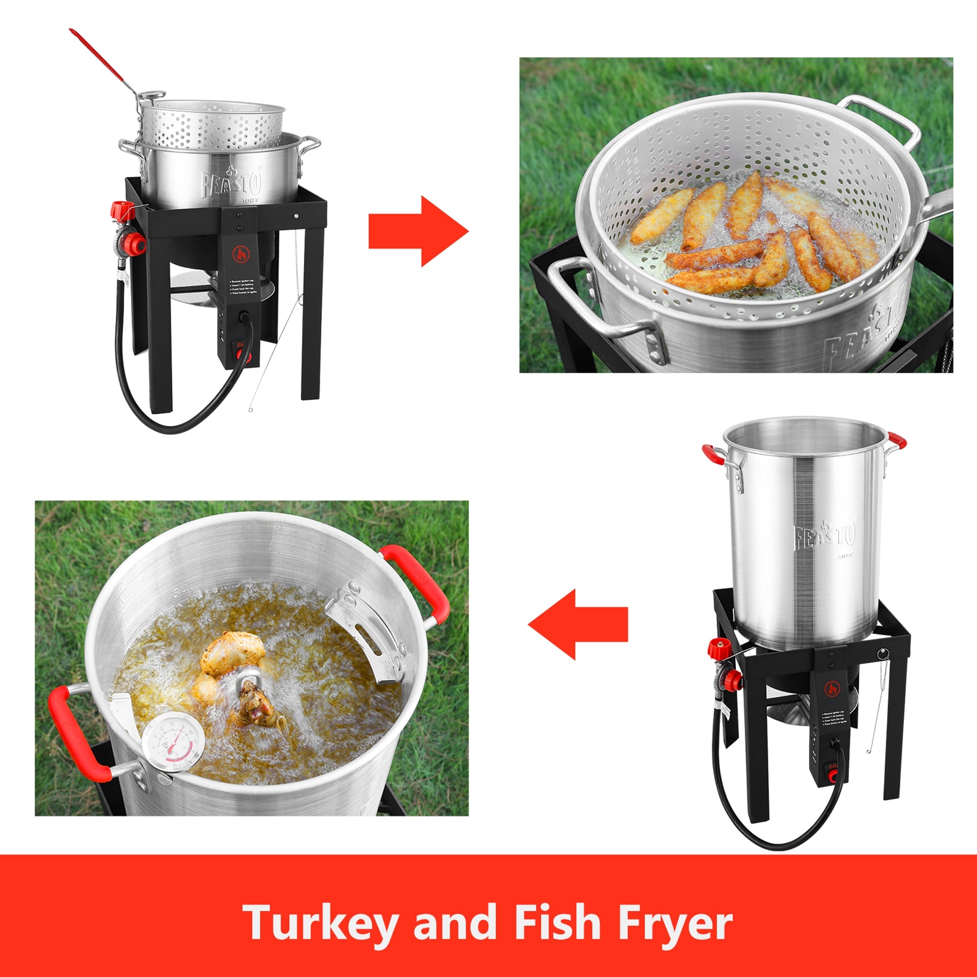VEVOR Turkey Deep Fryer 30-qt Turkey Fryer Boiler Steamer Cooker Set Outdoor Aluminum Seafood Frying Pot 54,000 BTU Burner Propane GAS Boiler