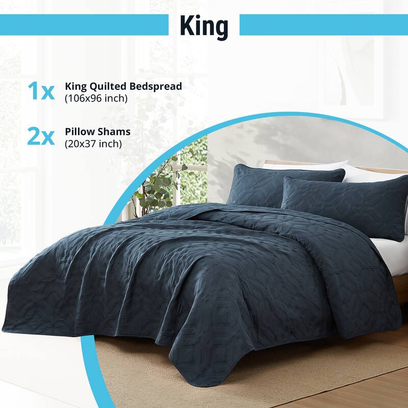 HLC.ME Logan - 3 Piece Size Quilt Set, Lightweight Bedspread Coverlet Set