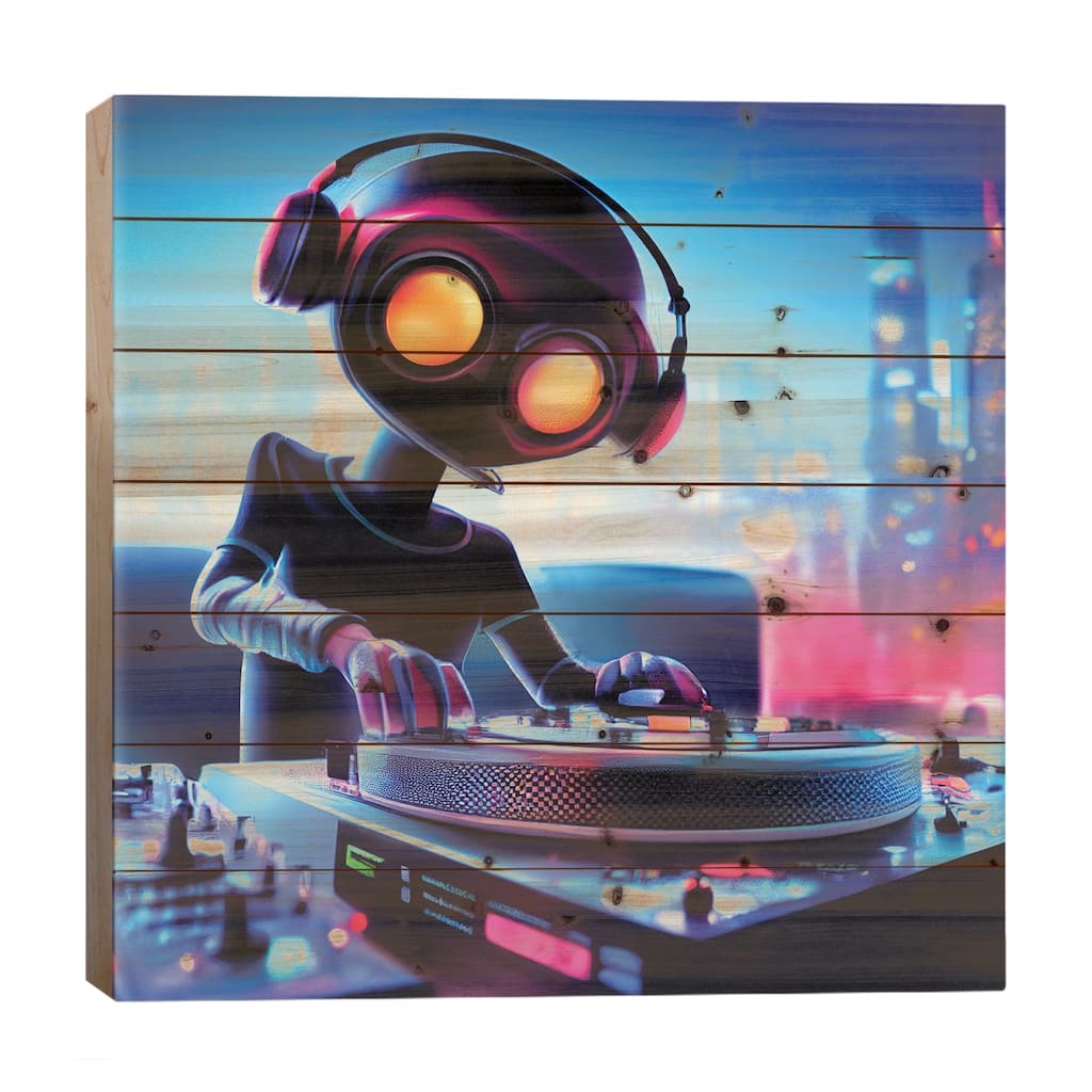 Robot DJ Print On Wood by Mike Kiev - Multi-Color