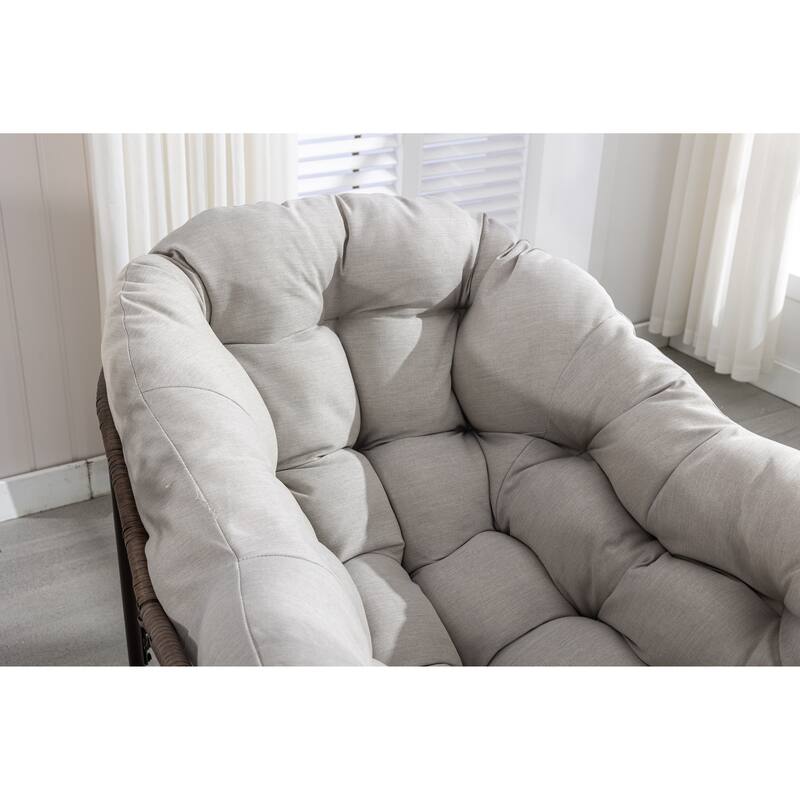 Rattan Rocking Chair with Padded Cushion and Steel Frame Recliner, 250lb Capacity