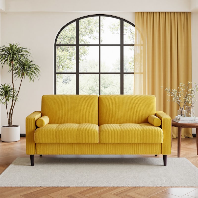 62.5'' W Corduroy Couch Upholstered Square Arm Sofa