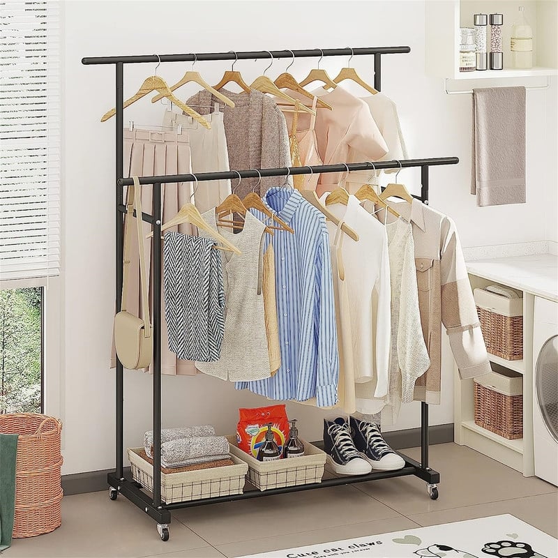Rod Clothing Garment Rack - 17.71"D x 39.76"W x 47.63"H - Black